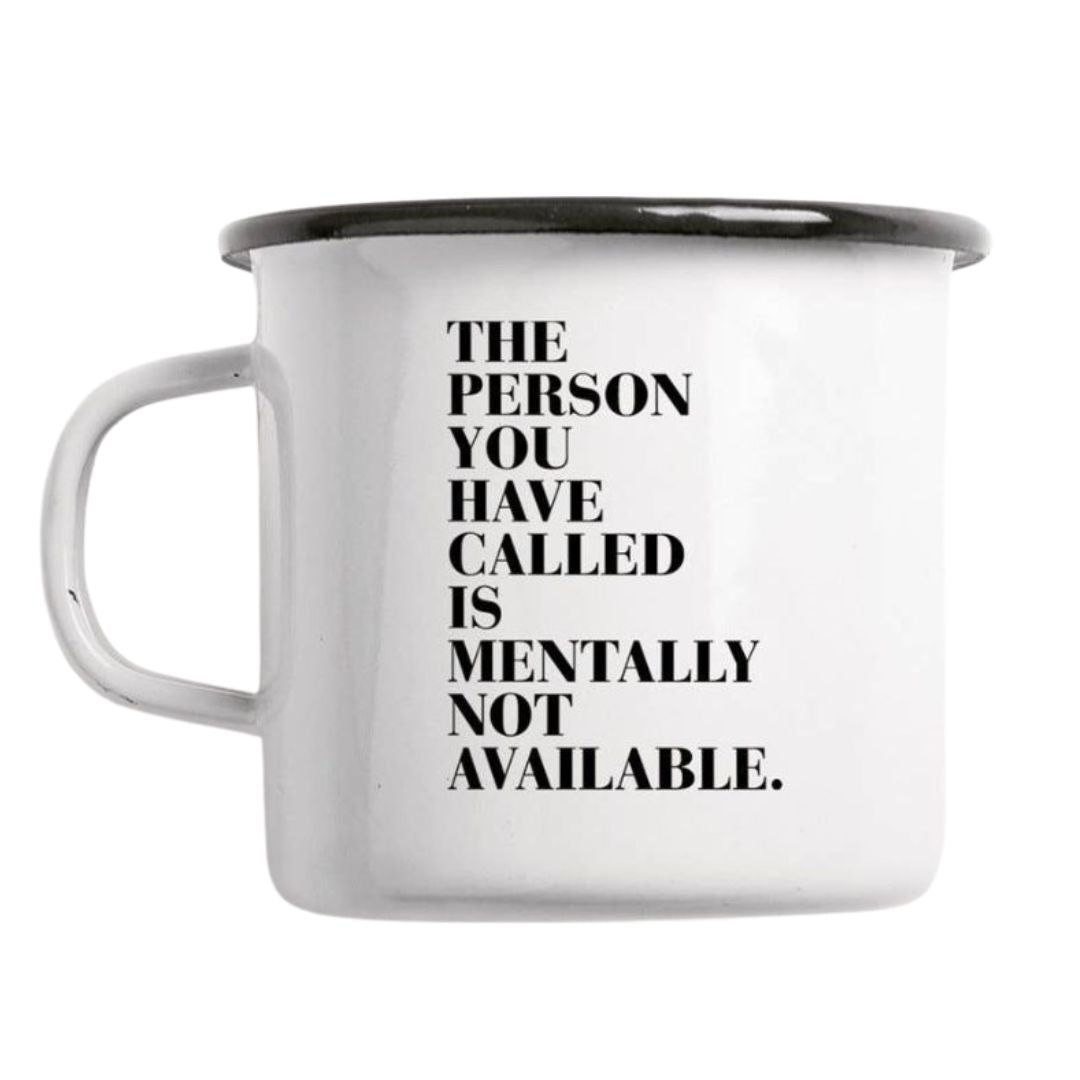 Statement Emaille Tasse 'Available'