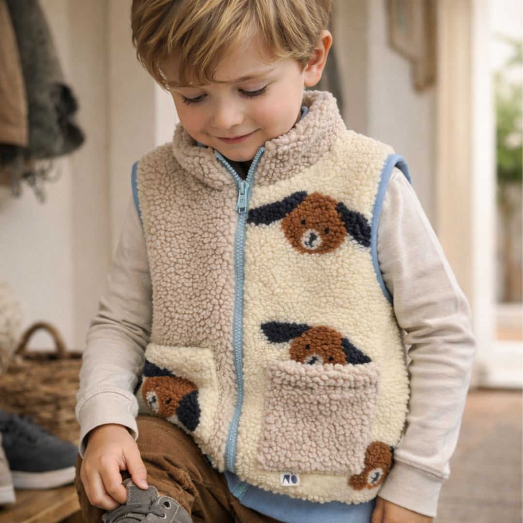 Unikat | Kinder Plüsch-Weste 'Doggies' beige