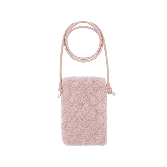 Damen Telefontasche Teddyfell rosa