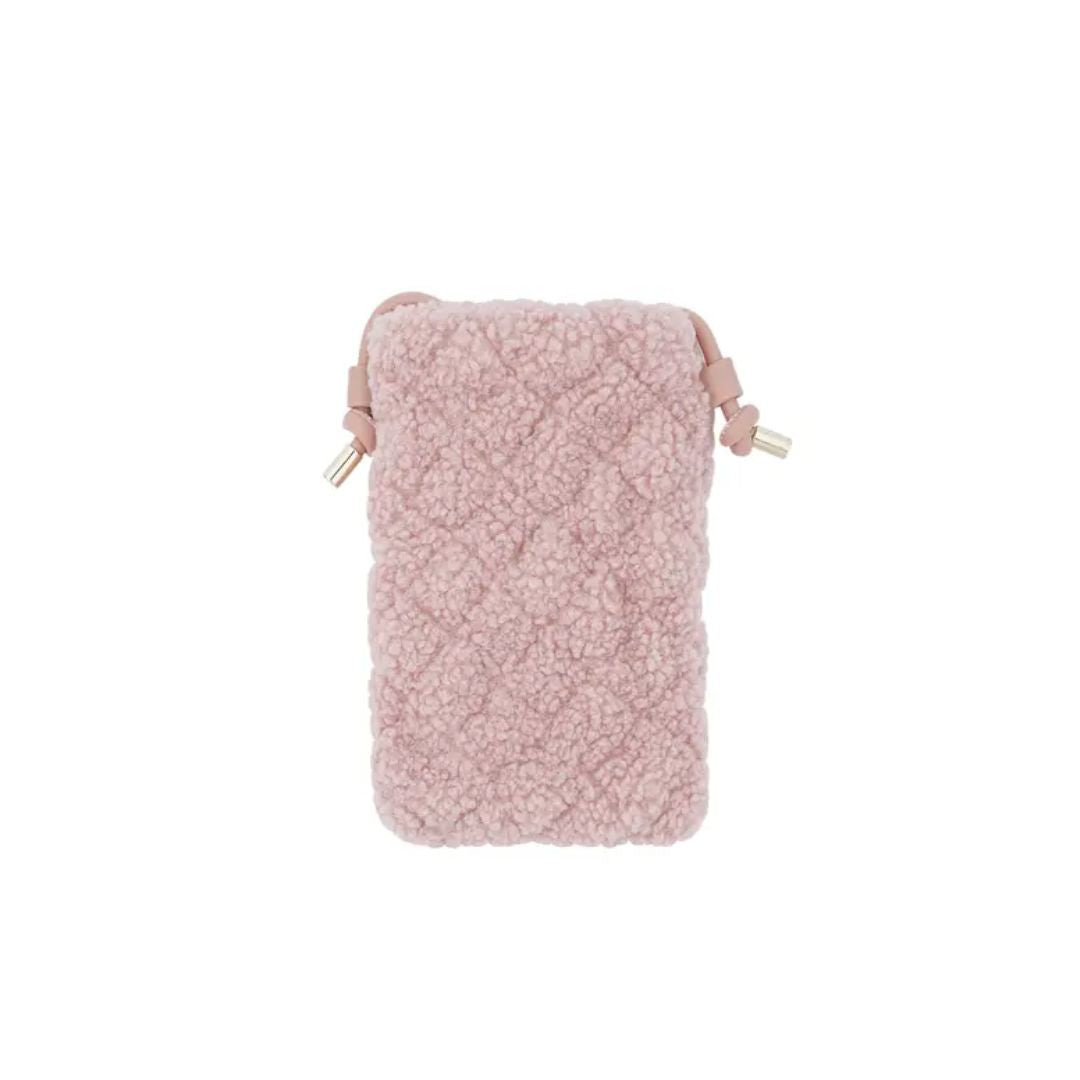 Damen Telefontasche Teddyfell rosa