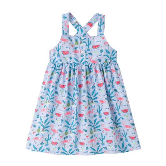 Träger Kleid mit Flamingo Print blau