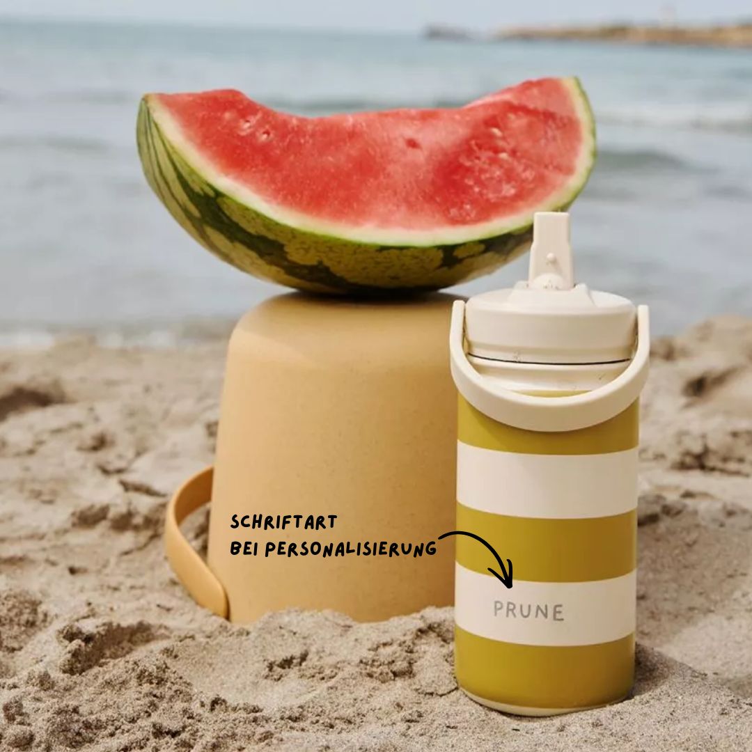 Trinkflasche Edelstahl gestreift gelb personalisierbar