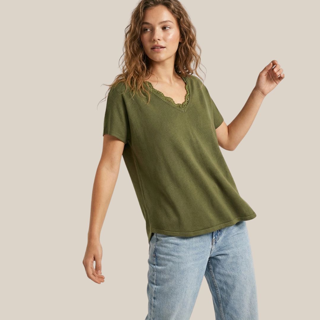 Weicher Strickpullover mit V-Ausschnitt grün