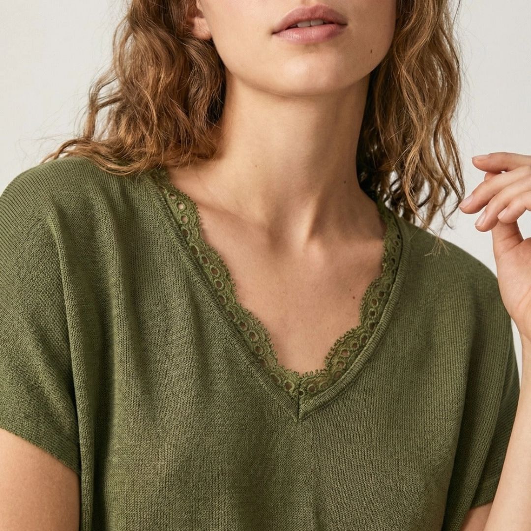 Weicher Strickpullover mit V-Ausschnitt grün