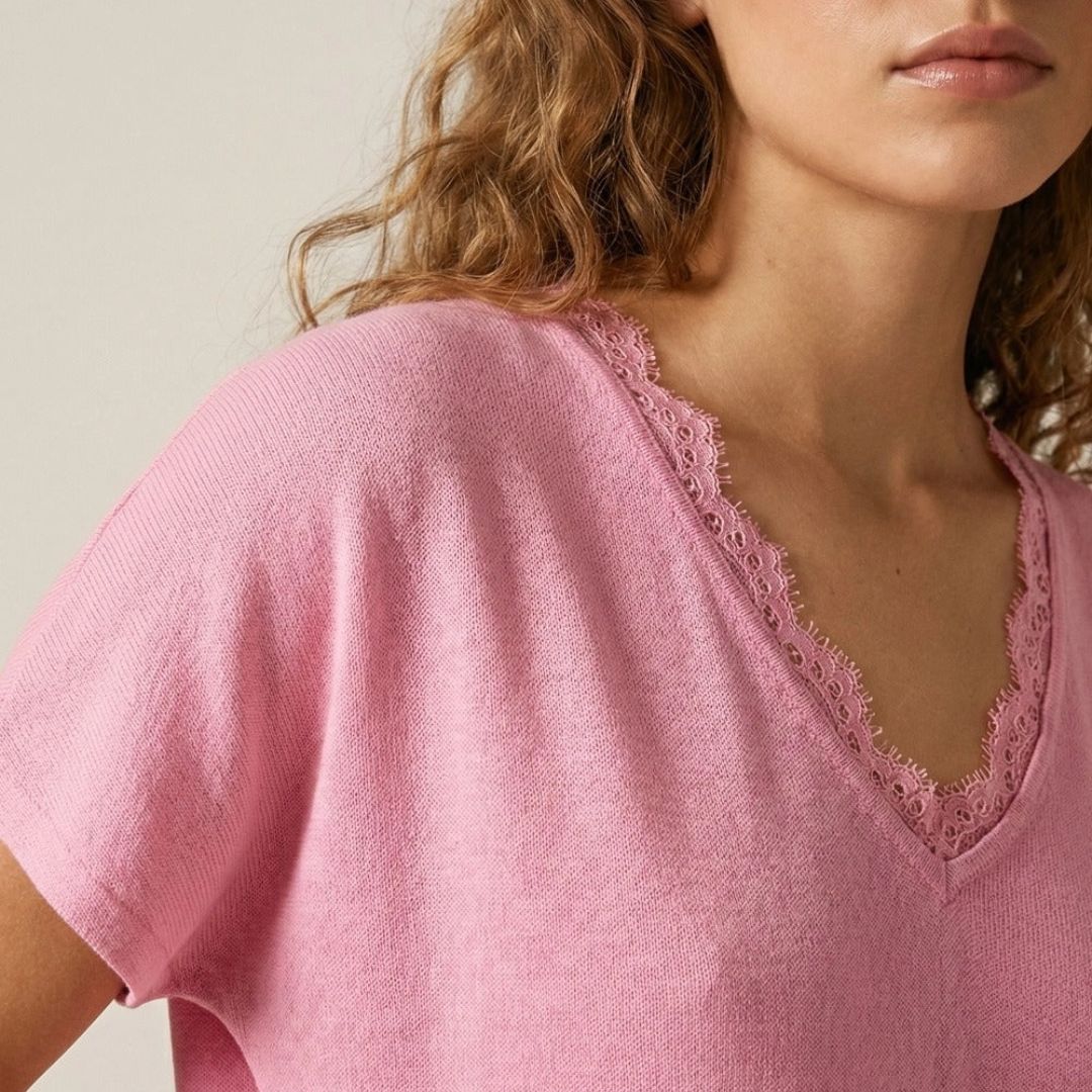 Weicher Strickpullover mit V-Ausschnitt rosa