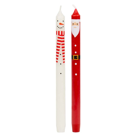Weihnachts-Dinnerkerzen mit Schneemann und Weihnachtsmann | 2er-Pack