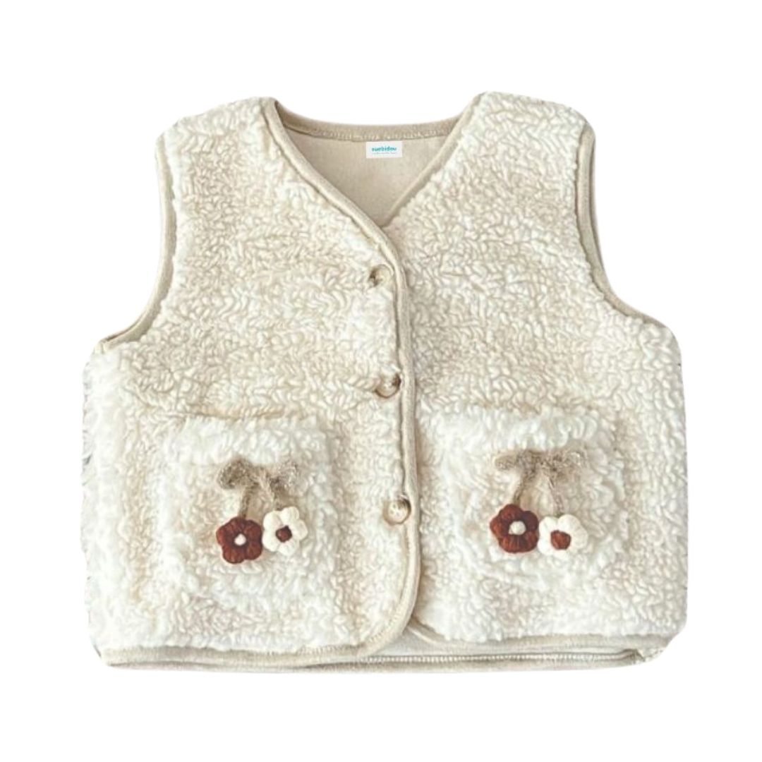 Süße Teddy Weste mit Blumen Applikation