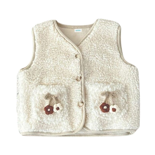 Süße Teddy Weste mit Blumen Applikation