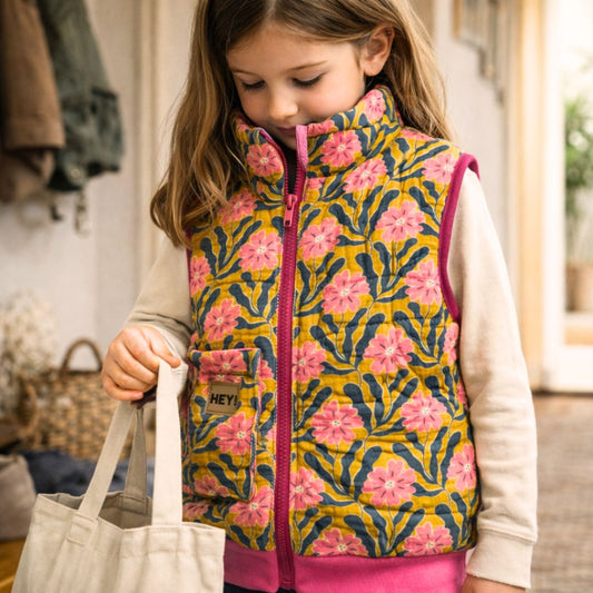 Unikat | Kinder Plüsch-Weste 'Flowers' pink