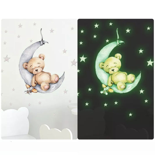 Glow In The Dark Wandtattoo "Bär & Mond "