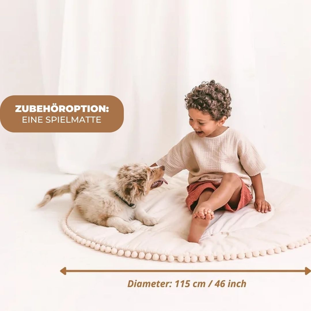 Kinder Tipi Zelt mit Pom Poms beige