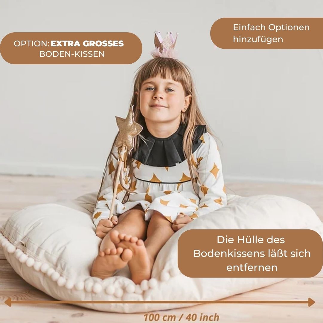 Kinder Tipi Zelt mit Pom Poms beige