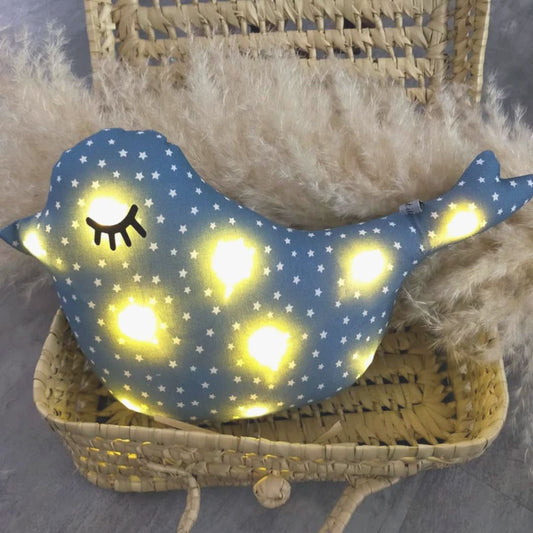 Nachtlichtkissen Sternenhimmel Vogel blau